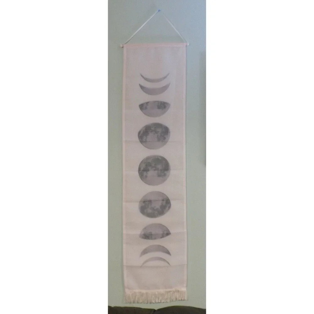 2 Art Print Wall Hanging Scroll Black & White Moon Phase Tapestry Cloth